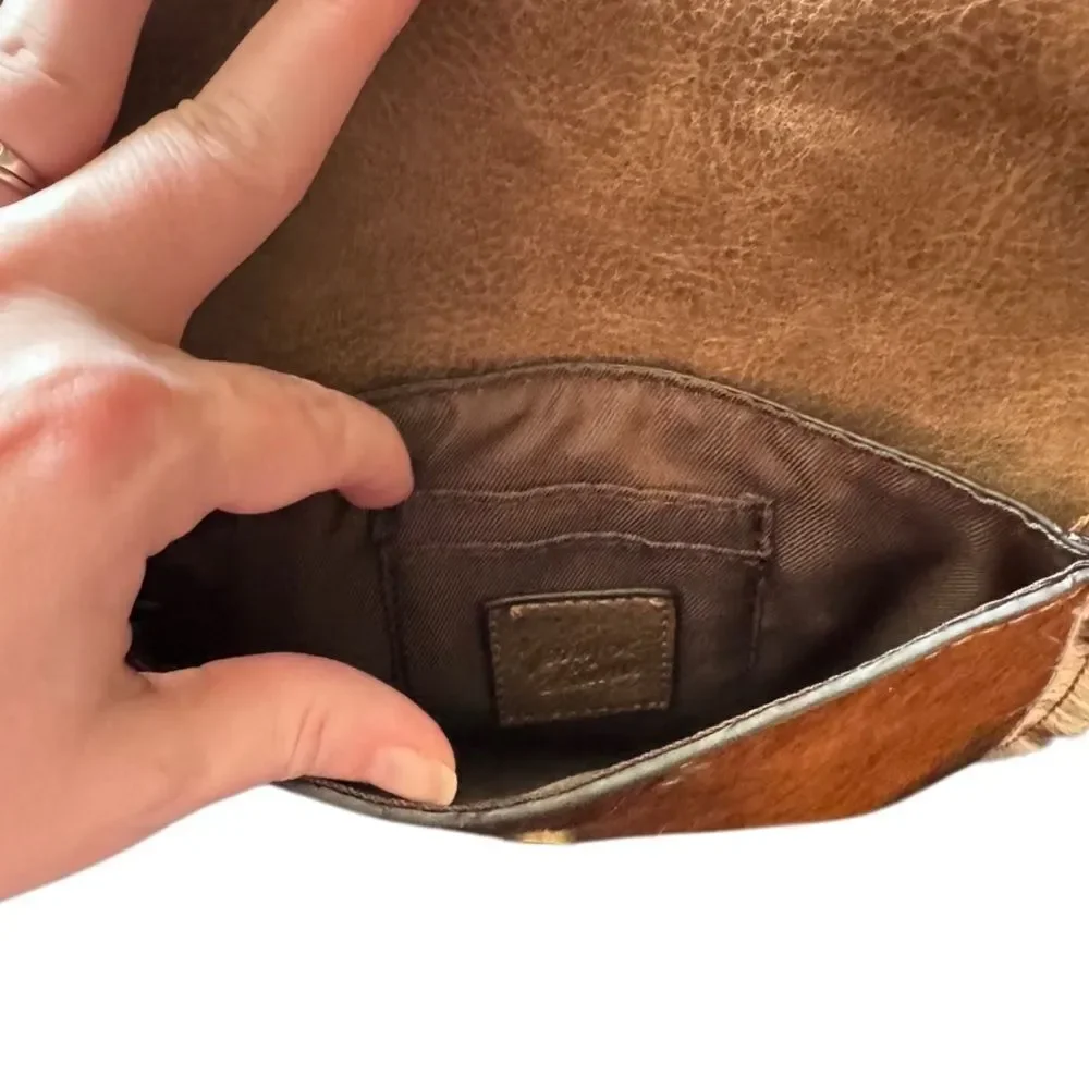 NWT- Tony Lama- Genuine Leather and Hair w Turquoise Detail Wristlet Purse